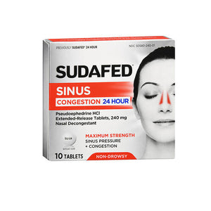 Sudafed Pe, Sudafed 24-Hour Non-Drowsy Nasal Decongestant, 10 tabs