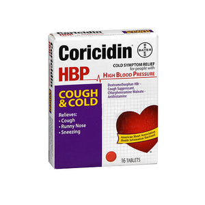 Coricidin Hbp, Coricidin HBP Cough & Cold Tablets, 16 Tabs