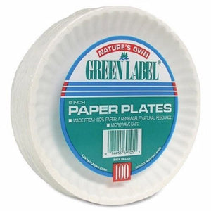 Lagasse, Plate Green Label  Nature's Own White Disposable Paper 6 Inch Diameter, Count of 1