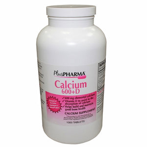 Plus Pharma, Calcium + D, 600 mg, 1000 Tabs