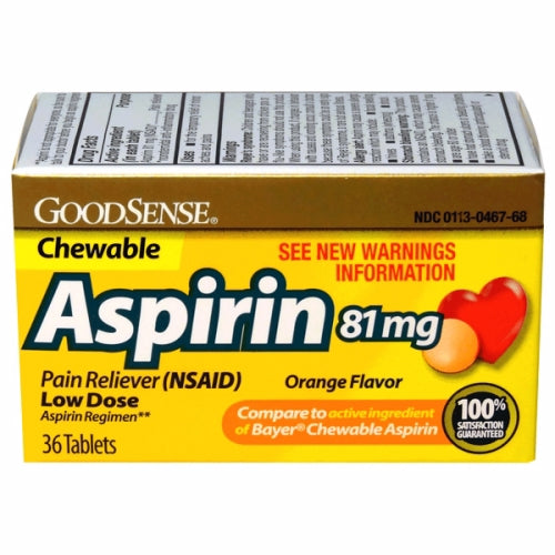 Good Sense, Chewable Aspirin, 81 mg, Orange Flavor 36 Tabs