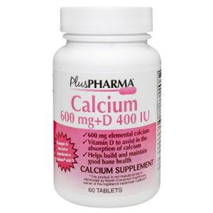 Plus Pharma, Calcium + VitaminD, 600 mg, 60 Count