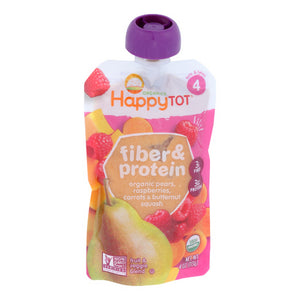 Happy Tot, Fiber And Protein Pears Raspberries Butternut Squash And Carrots Baby Meals, 4 Oz(Case Of 16)