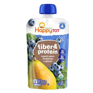 Happy Tot, Fiber And Protein Organic Pears Blueberries And Spinach Baby food, 4 Oz(Case Of 16)