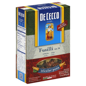 De Cecco, Fusilli Tricolor Pasta, 12 Oz(Case Of 12)