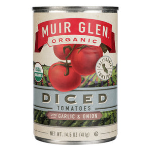 Muir Glen, Diced Tomatoes With Garlic And Onion  Tomato, Case of 12 X 14.5 Oz