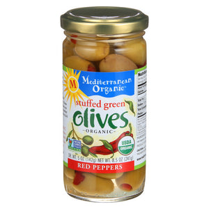 Mediterranean Organics, Organi C Green Stuffed Olives With Pepper, 8.5 Oz(Case Of 6)