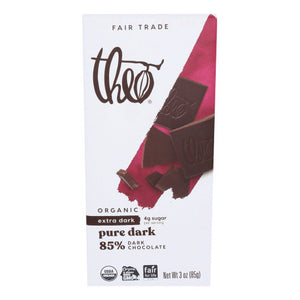 Theo Chocolate, Pure Dark Chocolate Bars, 3 Oz(Case Of 12)