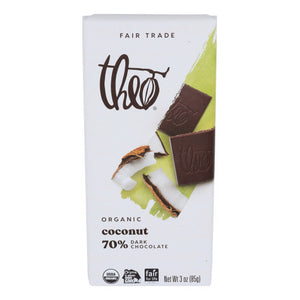 Theo Chocolate, Organic Dark Chocolate Bar Coconut, 3 Oz(Case Of 12)