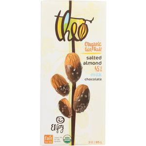Theo Chocolate, Organic Milk Chocolate Bar Salted Almond, 3 Oz(Case Of 12)