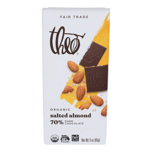 Theo Chocolate, Organic Dark Chocolate Bar Salted Almond, 3 Oz(Case Of 12)