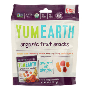Yum Earth, Organic Fruit Snacks Banana Cherry Peach And Strawberry, 3.5 Oz