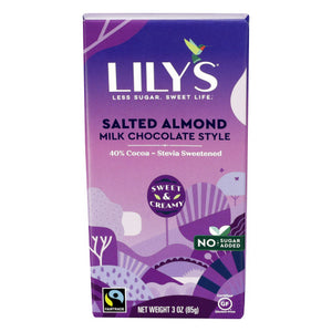 Lily's, Chocolate And Milk Bar Stevia Sweetened Salted Almond, 3 Oz(Case Of 12)