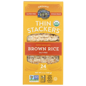 Lundberg, Puffed Grain Cakes Thin Stackers Brown Rice Salt Free, 6 Oz(Case Of 6)