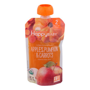 Happy Baby Food, Clearly Crafted Apples Pumpkin And Carrots Stage-2, 4 Oz(Case Of 16)