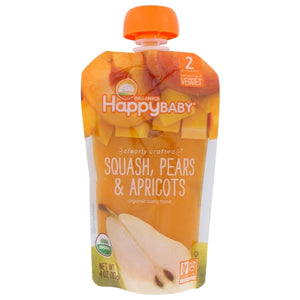 Happy Baby Food, Organic Clearly Crafted Squash Pears And Apricots Stage-2, 4 Oz(Case Of 16)