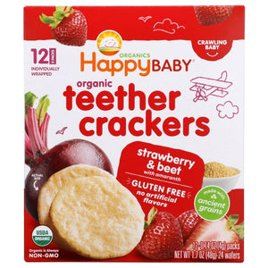 Happy Baby Food, Organic Teether Crackers Strawberry And Beet, 1.7 Oz(Case Of 6)