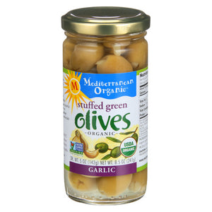 Mediterranean Organics, Organi C Green Olive Stuffed With Garlic, 9 Oz(Case Of 6)