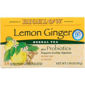 Bigelow, Lemon Ginger Herbal Tea Plus Probiotics, 1.39 Oz