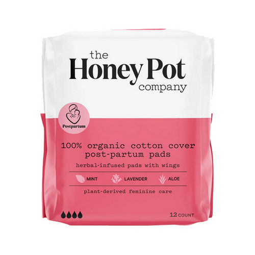 The Honey Pot, Organic Herbal-Infused Pads with Wings Post-Partum, 12 Count