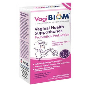 Biom Probiotics, VagiBiom Vaginal Suppository, Fragrance Free 15 Count