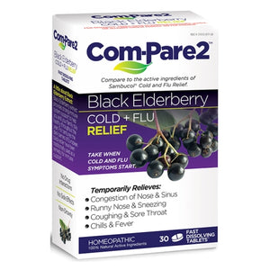 Com-Pare2, Cold + Flu Relief Fast Dissolve Black Elderberry, 30 Tabs