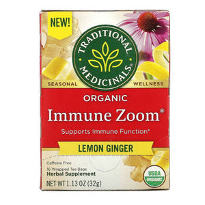 Traditional Medicinals, Organic Immune Zoom Lemon Ginger Tea, 16 Bags (Case of 6)
