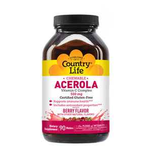 Country Life, Acerola C with Bioflavonoid & Rutin NF, 500 MG, 90 Wafers
