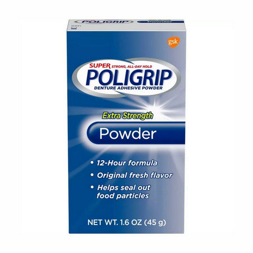 Super Poligrip, Denture Adhesive Powder Extra, 1.6 Oz