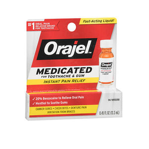 Orajel, 2X Medicated Toothache And Mouth Sores Fast-Acting Liquid, 0.45 Oz