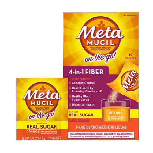 Metamucil, 4 In 1 Fiber On-The-Go Powder Packets Orange, 30 Count