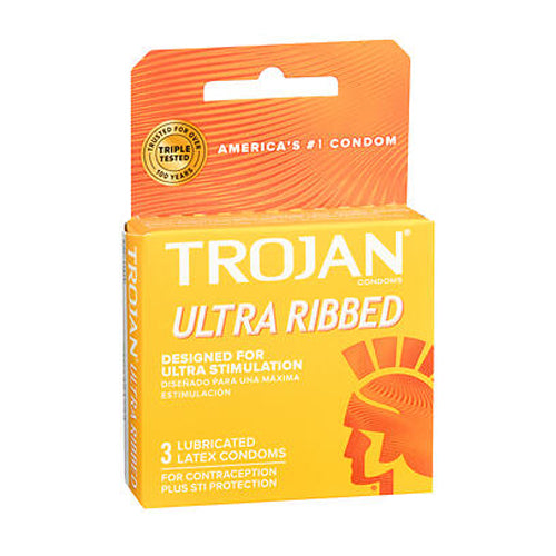 Trojan, Ultra Ribbed Lubricated Latex Condoms, 3 each