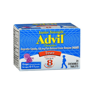 Advil, Junior Strength Ibuprofen Pain Reliever Fever Reducer Chewable Grape, 100 Mg, 24 Count