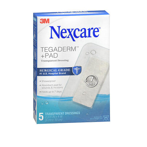 Nexcare, Tegaderm Plus Pad Transparent Dressings Waterproof 2.375 X 4 Inch, 5 Each