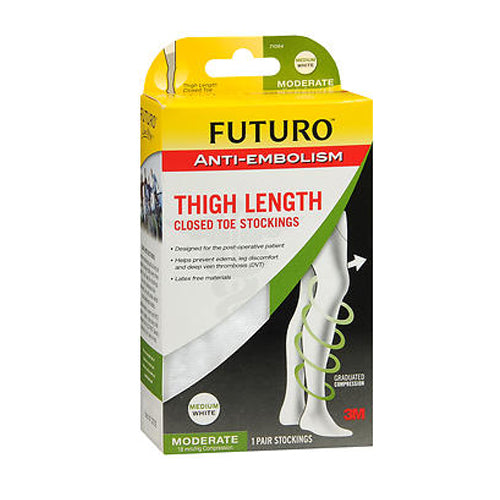 Futuro, Anti-Embolism Thigh Length Closed Toe Stockings Moderate Medium White, 1 Pair