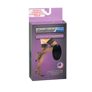 Loving Comfort, Thigh High Stockings Moderate Compression Medium Black, 1 Pair