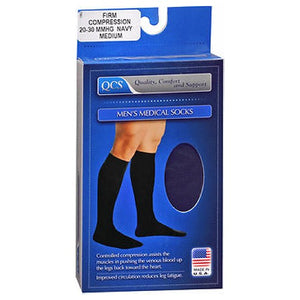 Qcs, Men'S Medical Socks Firm Compression Medium Navy, 1 Pair