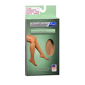 Loving Comfort, Knee High Support Stockings X-Firm Compression Open Toe Medium Beige, 1 Pair