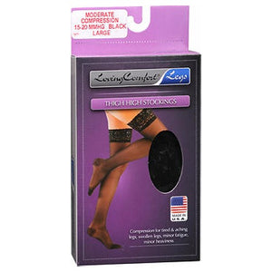 Loving Comfort, Thigh High Stockings Moderate Compression Large Black, 1 Pair