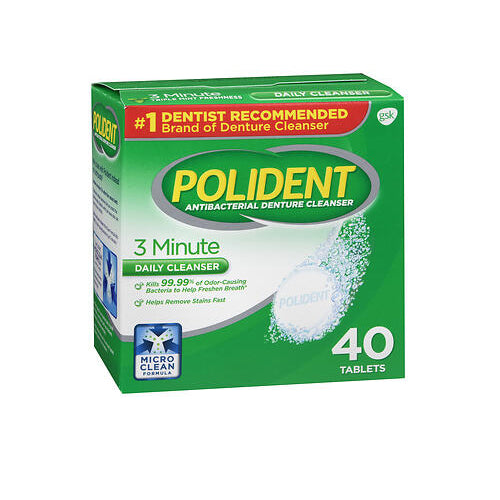 Polident, 3 Minute Antibacterial Denture Cleanser Tablets, 40 Count