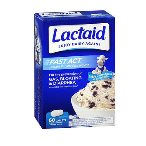 Lactaid, Fast Act Lactase Enzyme Supplement Caplets, 60 Count