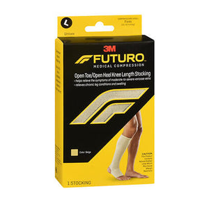 Futuro, Medical Compression Open Toe Open Heel Knee Length Stockings Unisex Large Beige Firm, 1 Pair