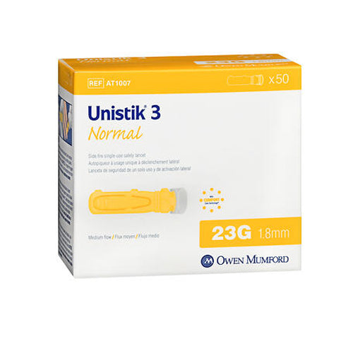 Unistik 3, Normal Safety Lancets 23G 1.8Mm, 23G, 50 Count