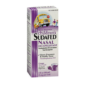Sudafed Pe, Children'S Nasal Decongestant Pseudoephedrine Hcl Oral Solution Grape, 4 oz