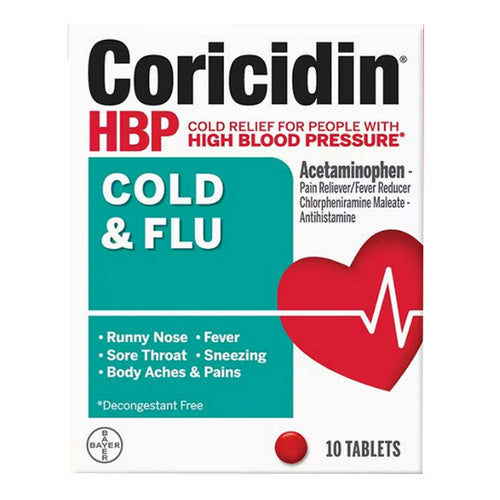 Coricidin Hbp, Cold And Flu Tablets, 10 Count