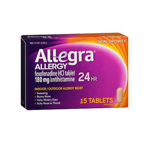 Allegra, Allergy 24 Hr Fexofenadine Hcl Antihistamine Tablets, 180 Mg, 15 Count