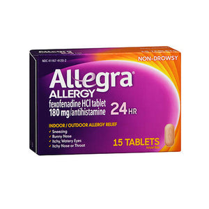 Allegra, Allergy 24 Hr Fexofenadine Hcl Antihistamine Tablets, 180 Mg, 15 Count