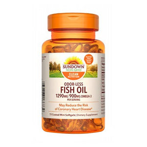 Sundown Naturals, Sundown Naturals Odorless Premium Omega-3 Fish Oil, 1290 mg, 72 Count