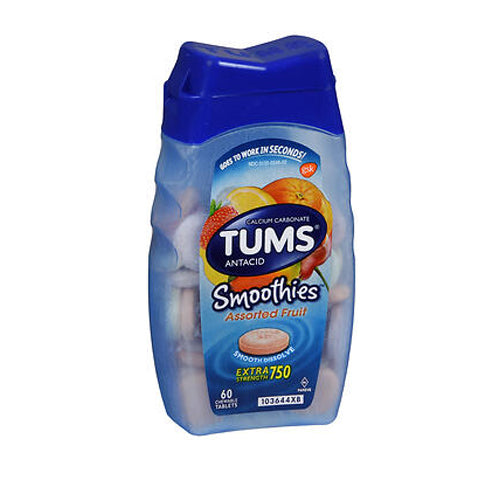 Tums, Smoothies Extra Strength Antacid Chewable Tablets Assorted Fruit, 60 Count