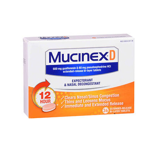 Mucinex, D Expectorant & Nasal Decongestant 12 Hour Extended-Release Bi-Layer Tablets, 36 tabs